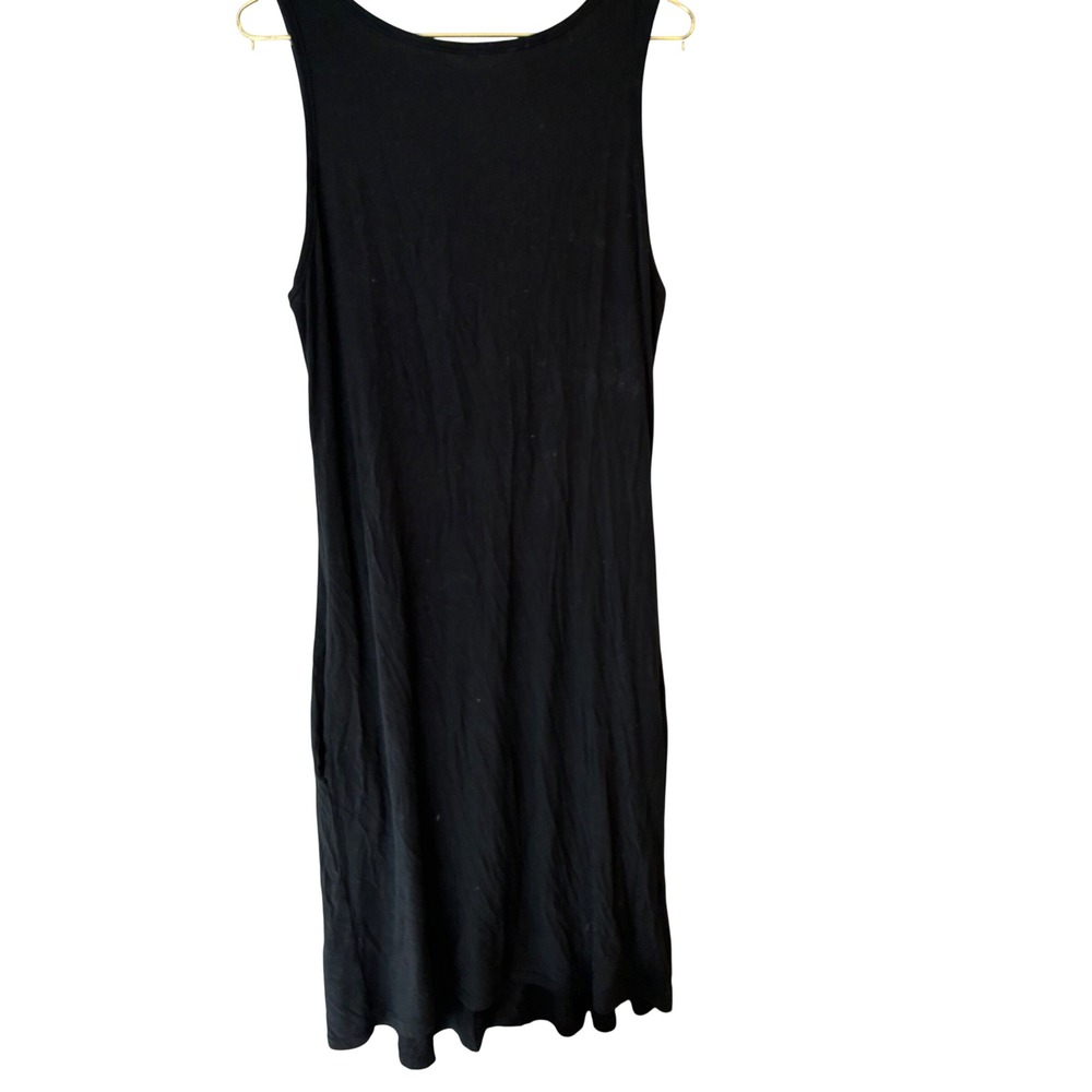 Black Sleeveless Tank Midi Dress Cotton Blend Scoop Neck Size M